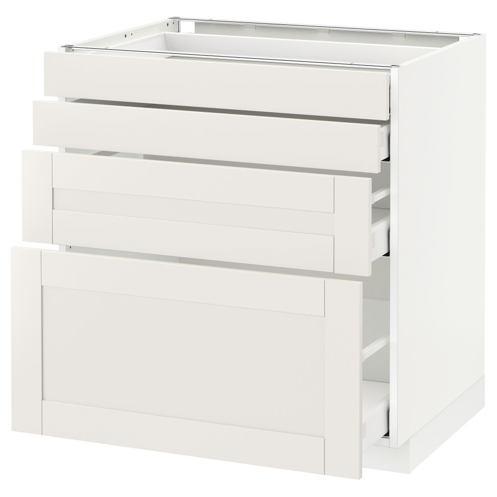 Напольный шкаф 4 фронтальных панели, 4 ящика МЕТОД / МАКСИМЕРА, белый, Сэведаль белый - схема-чертеж с размерами