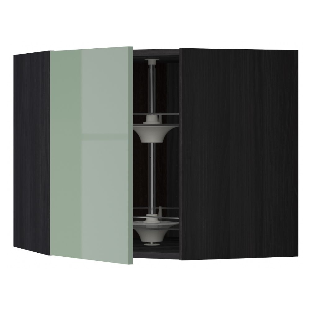 Угловой навесной шкаф с вращающейся секцией МЕТОД, черный, Калларп светло-зеленый - схема-чертеж с размерами