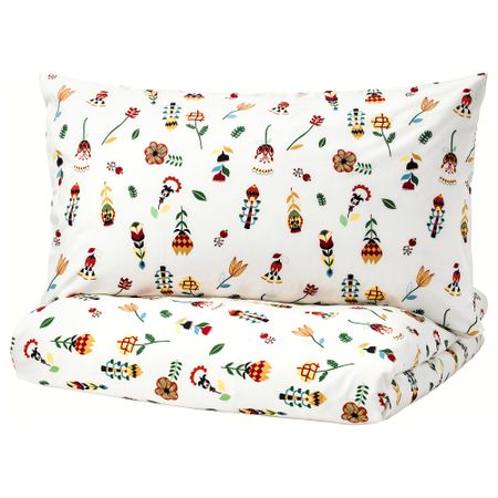 Пододеяльник и 2 наволочки РОЗЕНФИББЛА, белый, с цветочным орнаментом