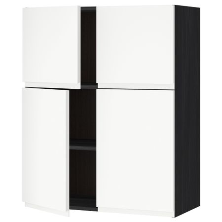 Навесной шкаф с полками, 4 дверцы МЕТОД, черный, Воксторп белый (80x100 см)