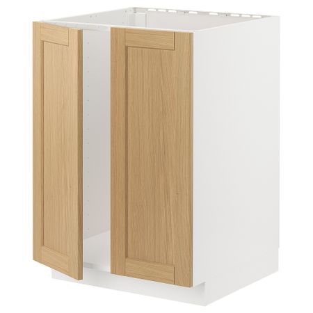 Напольный шкаф для мойки + 2 двери, белый, Forsbacka дуб, 60x60 см IKEA METOD МЕТОД 795.091.04