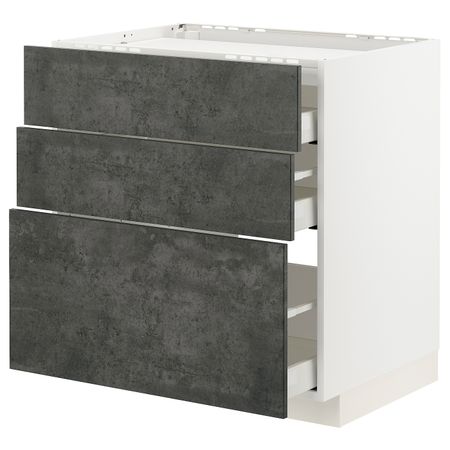 Шкаф для варочной панели/3фасада/3ящ, белый/кальхюттан под темно-серый бетон 80x60 см IKEA METOD МЕТОД / MAXIMERA МАКСИМЕРА