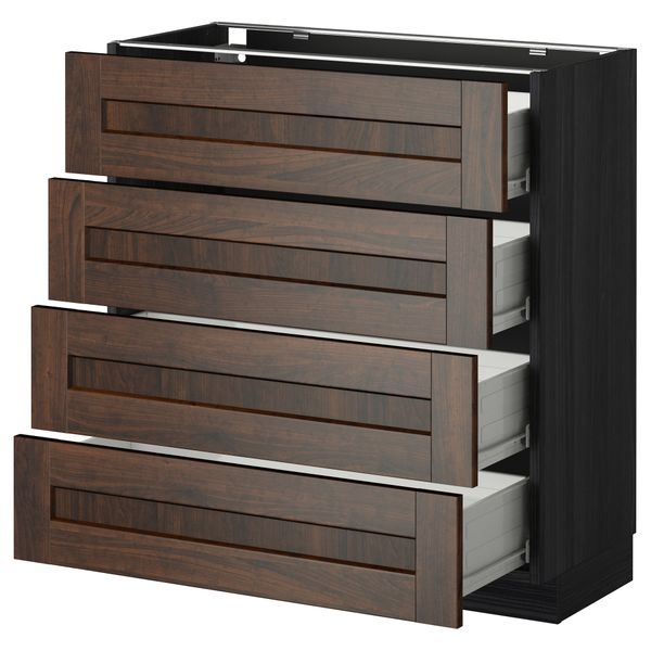 Напольный шкаф 4 фронтальных панели, 4 ящика МЕТОД / ФОРВАРА, черный, Эдсерум коричневый - схема-чертеж с размерами
