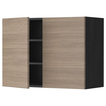 Навесной шкаф с полками, 2 дверцы МЕТОД, черный, Брокхульт светло-серый