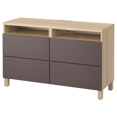 Тумба для ТВ с ящиками БЕСТО, под беленый дуб, Вальвикен темно-коричневый (120x40x74 см)