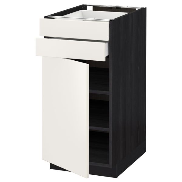 Напольный шкаф с дверцей, 2 ящиками МЕТОД / МАКСИМЕРА, черный, Веддинге белый - схема-чертеж с размерами