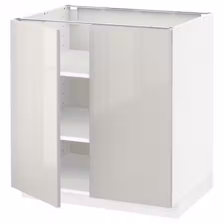 METOD Напольный шкаф с полками/2дверцами - белый/Ringhult светло-серый 80x60 см