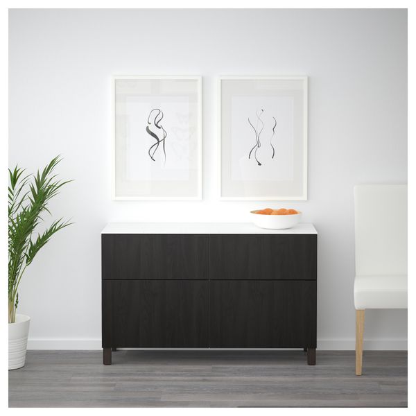 Комбинация для хранения с дверцами, ящиками БЕСТО, черно-коричневый, Лаппвикен черно-коричневый (120x42x74 см) - схема-чертеж с размерами