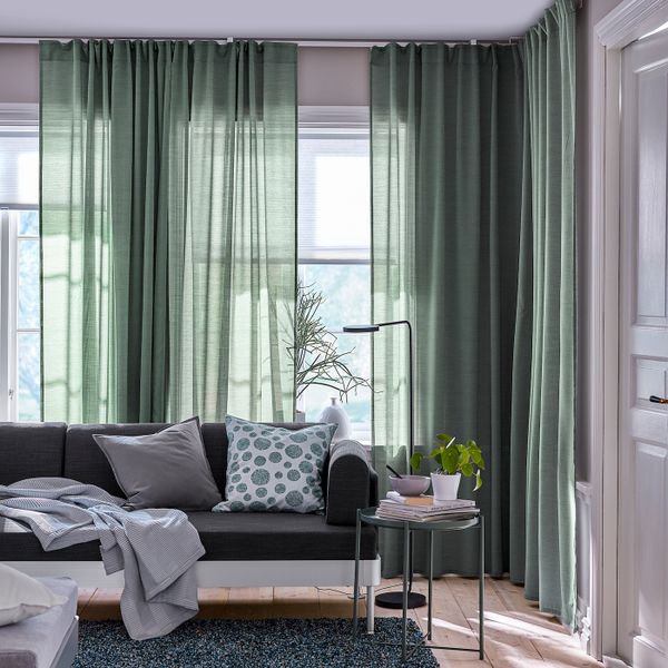 Гардины, 1 пара, серо-зеленый 145x300 см IKEA ХИЛЬЯ 104.250.17 - фото 3