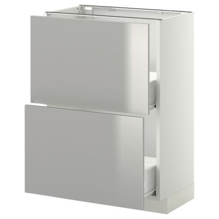 Напольный шкаф с 2 ящиками МЕТОД / ФОРВАРА, белый, Гревста нержавеющ сталь