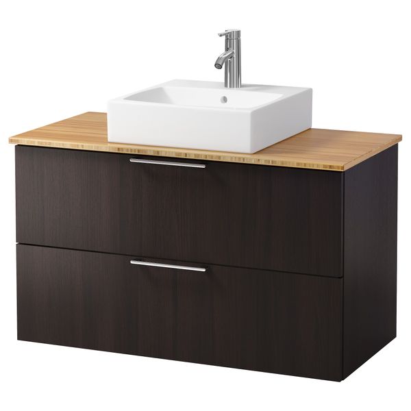 Шк п-раковину/столешн45x45/раковина  , черно-коричневый, бамбук (102x49x72 см) - схема-чертеж с размерами