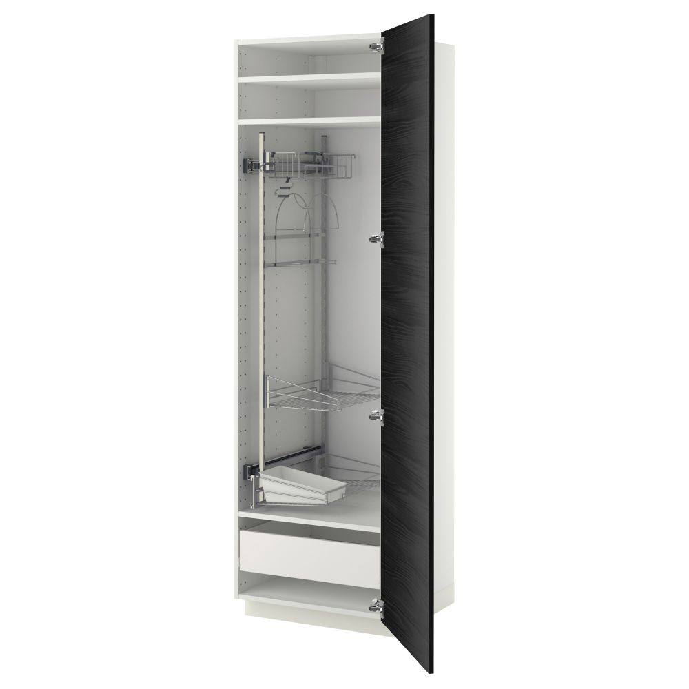 Высокий шкаф с отделением для аксессуаров, для уборки МЕТОД / ФОРВАРА, белый, Тингсрид черный - фото 1