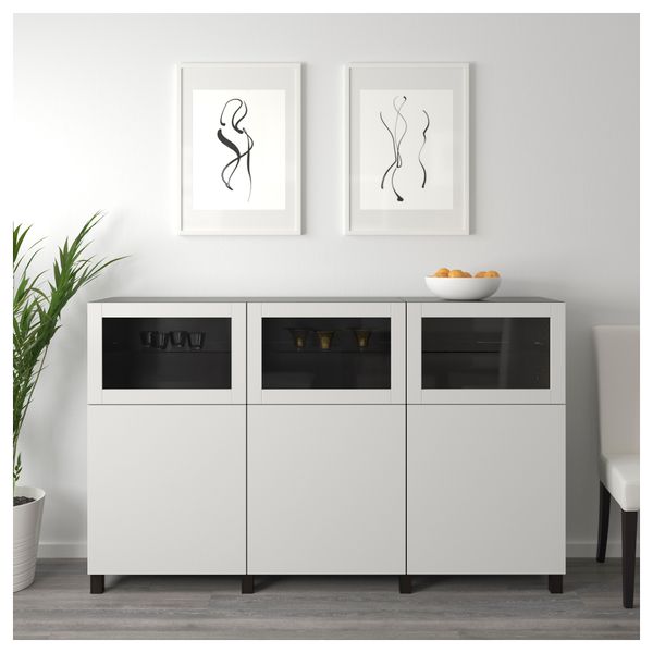 Комбинация для хранения с дверцами БЕСТО, черно-коричневый Лаппвикен, Синдвик светло-серый прозрачное стекло (180x40x112 см) - схема-чертеж с размерами