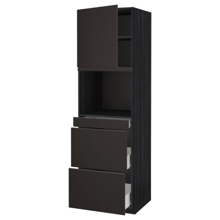 Высокий шкаф для СВЧ/дверца, 3 ящика МЕТОД / ФОРВАРА, черный, Кунгсбакка антрацит