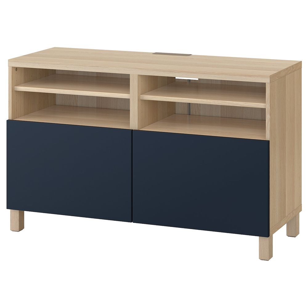 Тумба под ТВ, с дверцами, под беленый дуб/нотвикен/стуббарп синий 120x42x74 см IKEA BESTÅ БЕСТО 592.990.55 - фото 1