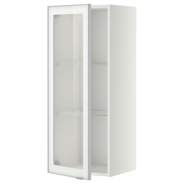 Навесной шкаф с полками, стекляными дверцы МЕТОД, белый, Ютис матовое стекло - схема-чертеж с размерами