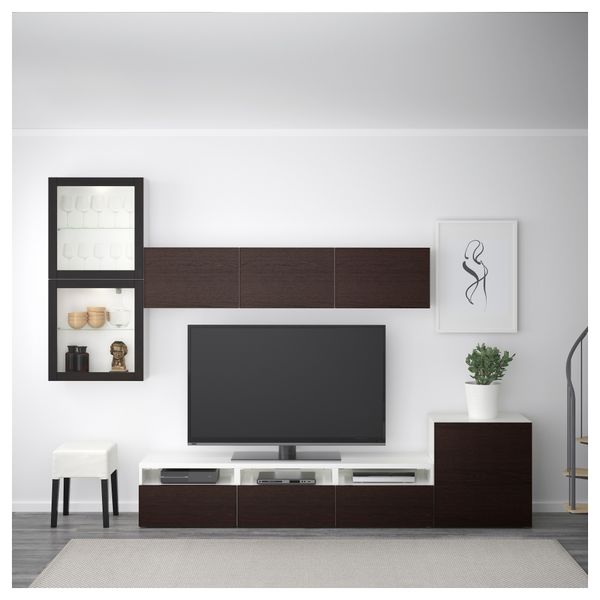 Шкаф для ТВ, комбинированный, стекляные дверцы БЕСТО, белый Синдвик, Инвикен черно-коричневый прозрачное стекло (300x20/40x211 - фото 2