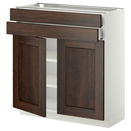 Напольный шкаф, 2 дверцы, 2 ящика МЕТОД / МАКСИМЕРА, белый, Эдсерум коричневый