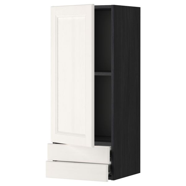 Навесной шкаф с дверцей, 2 ящика МЕТОД / ФОРВАРА, черный, Лаксарби белый - фото 1
