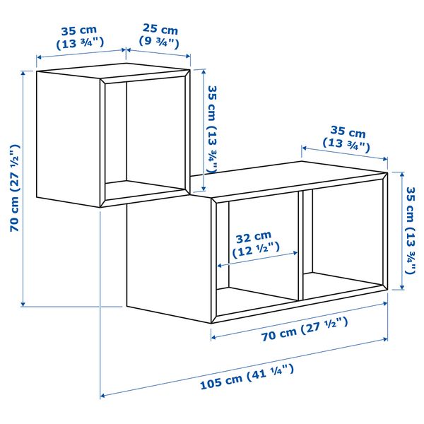 Комбинация настенных шкафов ЭКЕТ, темно-синий, белый (105x35x70 см) - схема-чертеж с размерами