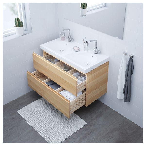 Шкаф для раковины с 2 ящиками ГОДМОРГОН / ЭДЕБОВИКЕН, под беленый дуб (100x49x64 см) - фото 2