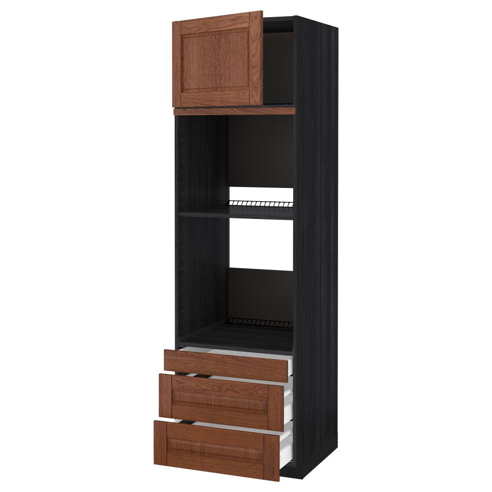 Высокий шкаф для духовки комбинированный, духовка + дверца, 3 ящика МЕТОД / МАКСИМЕРА, черный, Филипстад коричневый - схема-чертеж с размерами