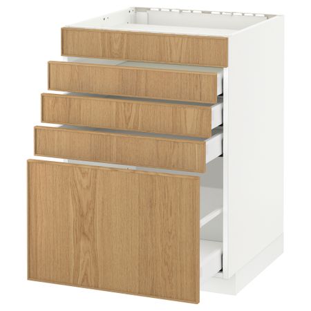 Напольный шкаф для варочной панели, 5 фасадов, 4 ящиков МЕТОД / МАКСИМЕРА, белый, Экестад дуб