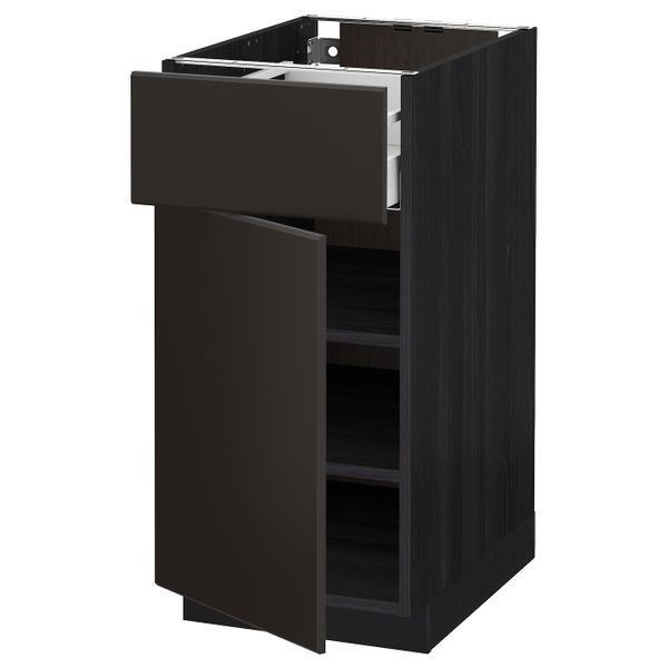 Напольный шкаф с ящиком/дверью, черный/Кунгсбакка антрацит 40x60 см IKEA МЕТОД / МАКСИМЕРА 392.205.91 - схема-чертеж с размерами