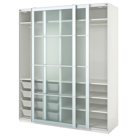 Гардероб, белый/Нюкирха закаленное стекло, орнамент «клетка» 200x66x236 см IKEA PAX ПАКС 493.057.21