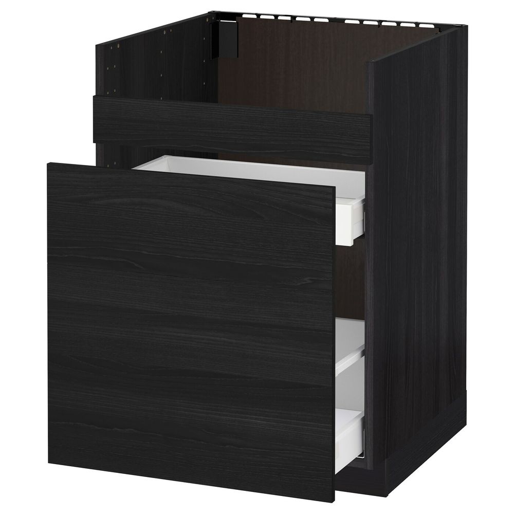 Напольный шкаф для мойки ХАВСЕН/3фасада/2ящ, черный Максимера, Тингсрид черный 60x60 см IKEA МЕТОД 692.804.99 - схема-чертеж с размерами