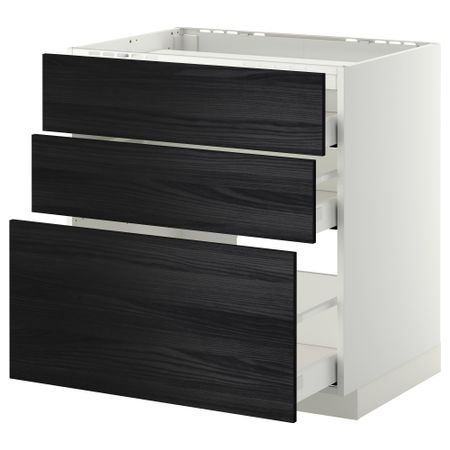 Напольный шкаф, 3 фронтальных панели, 3 ящика МЕТОД / МАКСИМЕРА, белый, Тингсрид черный