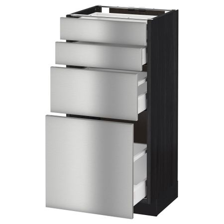 Напольный шкаф 4 фронтальных панели, 4 ящика МЕТОД / МАКСИМЕРА, черный, Гревста нержавеющ сталь