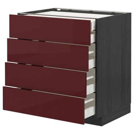Напольный шкаф 4 фронтальных, 2 низких, 3 средних ящ, черный Калларп/глянцевый темный красно-коричневый 80x60 см IKEA МЕТОД /
