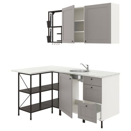 Угловая кухня, антрацит, серый каркас IKEA BEGIVENHET БЕГИВЕНХЕТ 593.382.26