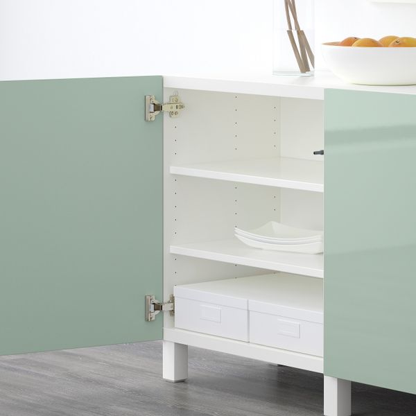 Комбинация для хранения с дверцами, белый, Сельсвикен глянцевый/серо-зеленый светлый, 180x40x74 см IKEA БЕСТО 392.467.08 - схема-чертеж с размерами