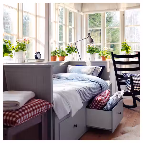 HEMNES Каркас кровати-кушетки с 3 ящиками - серый 80x200 см - фото 4