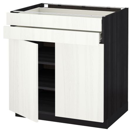 Напольный шкаф, 2 дверцы, 2 ящика МЕТОД / ФОРВАРА, черный, Росдаль белый (80x60 см)