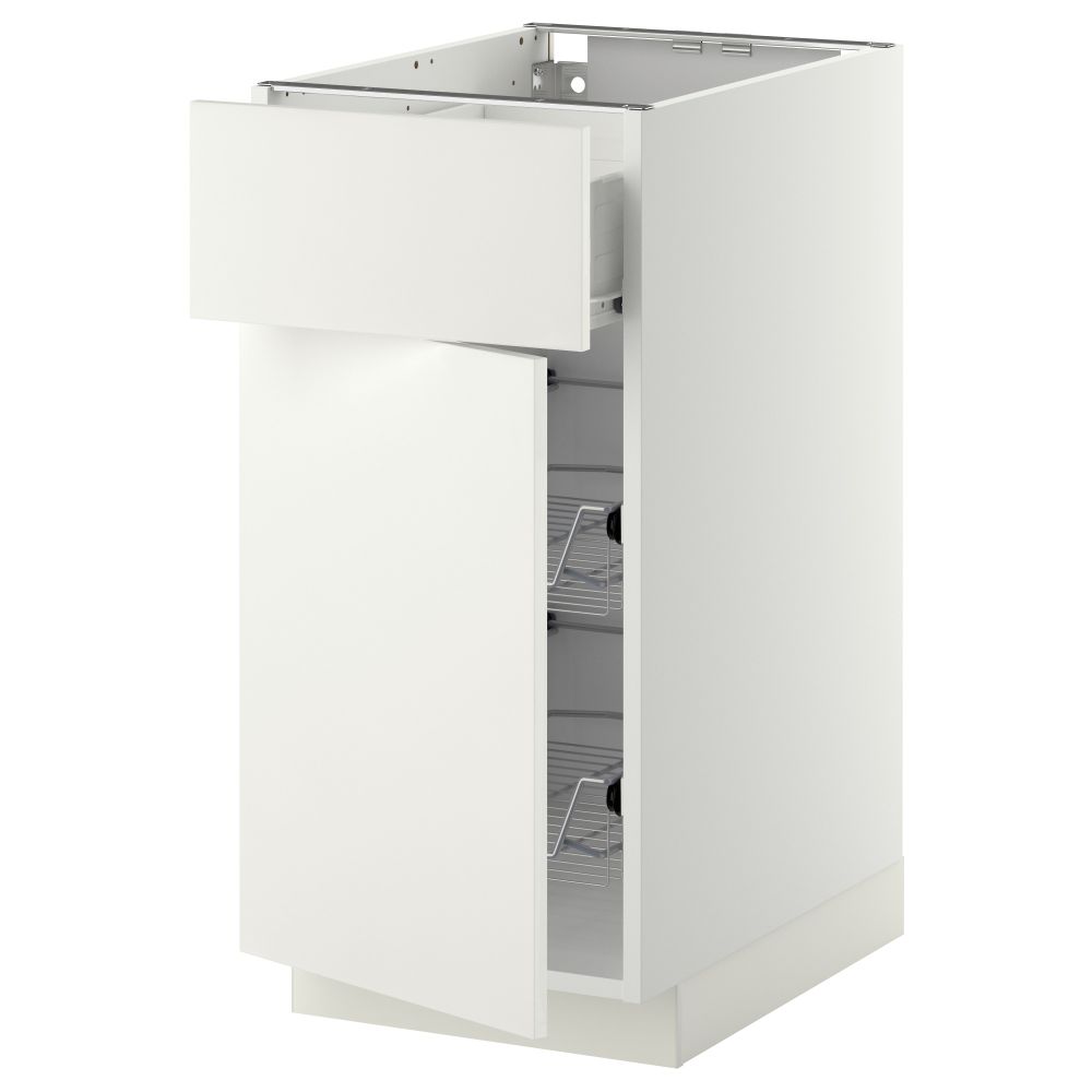 Напольный шкаф с проволочной корзиной, ящиком, дверью МЕТОД / ФОРВАРА, белый, Хэггеби белый - схема-чертеж с размерами