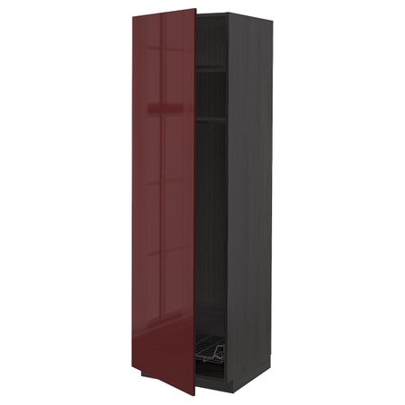 Высокий шкаф с полками, проволочные корзин, черный Калларп/глянцевый темный красно-коричневый 60x60x200 см IKEA МЕТОД 493.279.83