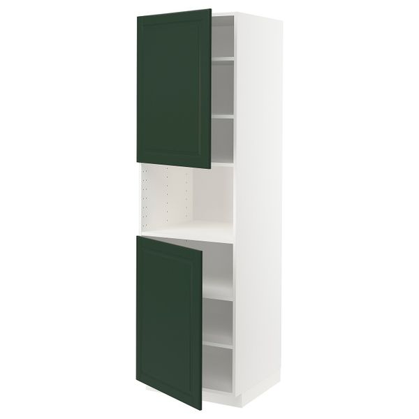Высокий шкаф для/СВЧ, 2 дверцы/полки, белый/Будбин темно-зеленый 60x60x200 см IKEA METOD МЕТОД 093.120.40 - фото 1