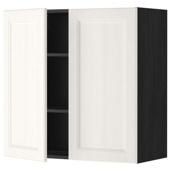 Навесной шкаф с полками, 2 дверцы МЕТОД, черный, Лаксарби белый - схема-чертеж с размерами