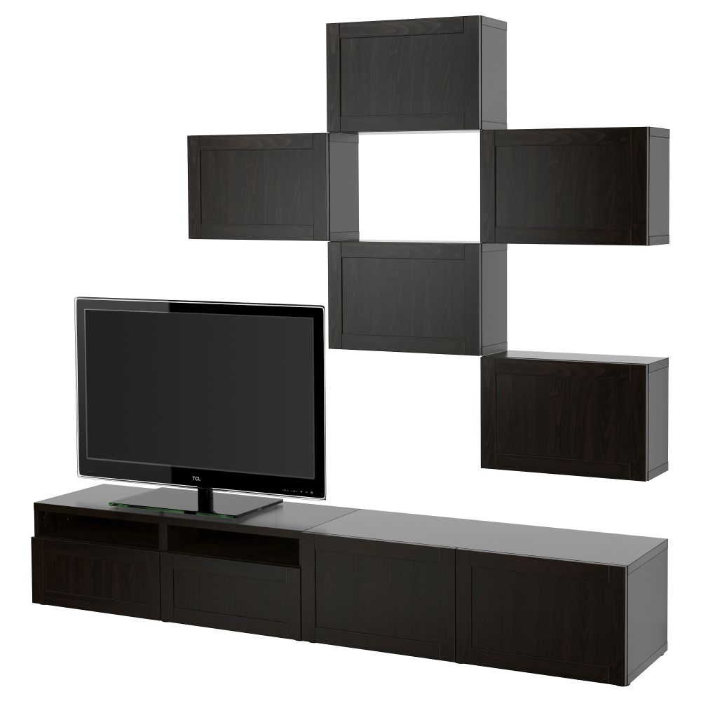 Шкаф для ТВ, комбинация БЕСТО, Ханвикен черно-коричневый (240x20/40x204 см) - фото 1