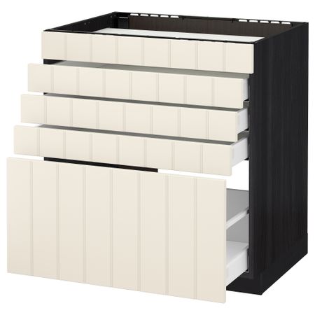 Напольный шкаф для варочной панели, 5 фасадов, 4 ящиков МЕТОД / МАКСИМЕРА, черный, Хитарп белый с оттенком