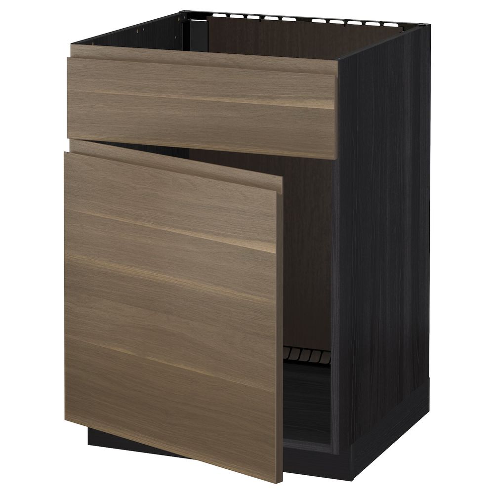 Напольный шкаф под мойку с дверцей, фронтальной пнл, черный/Воксторп грецкий орех 60x60 см IKEA МЕТОД 292.251.79 - схема-чертеж с размерами