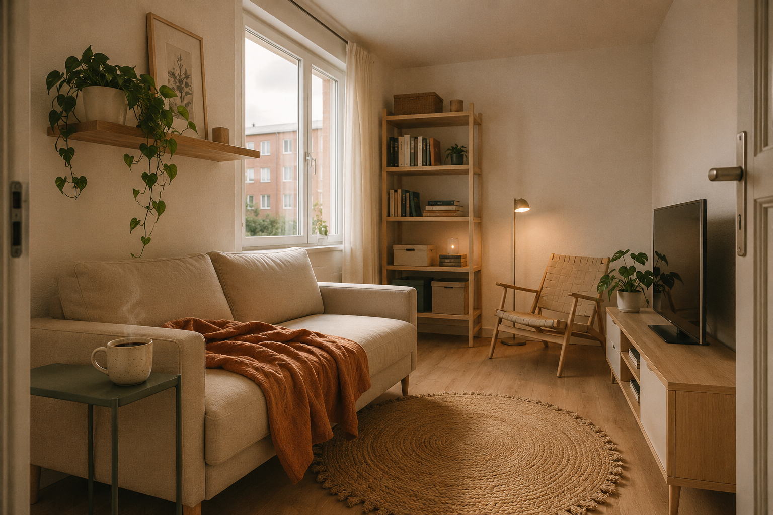 Маленькая уютная гостиная с компактной мебелью IKEA