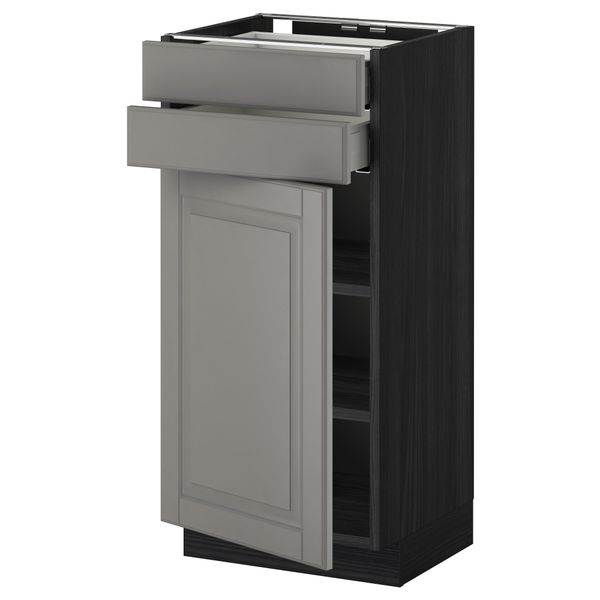 Напольный шкаф с дверцей, 2 ящиками МЕТОД / МАКСИМЕРА, черный, Будбин серый - схема-чертеж с размерами