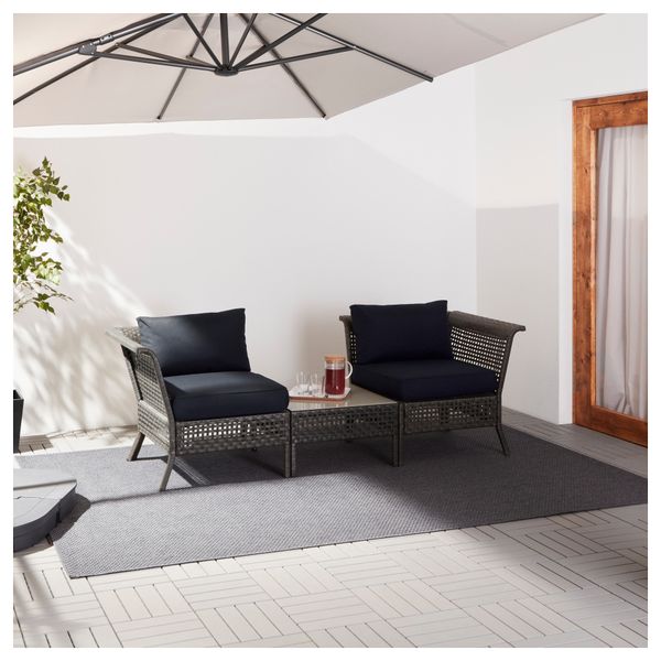 Садовое угловое кресло+столик КУНГСХОЛЬМЕН / КУНГСЭ, черно-коричневый (222x80x73 см) - фото 2