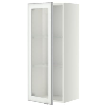 Навесной шкаф с полками, стекляными дверцы МЕТОД, белый, Ютис матовое стекло