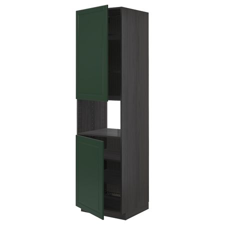 Высокий шкаф для/СВЧ, 2 дверцы/полки, черный/Будбин темно-зеленый 60x60x220 см IKEA МЕТОД 993.133.75