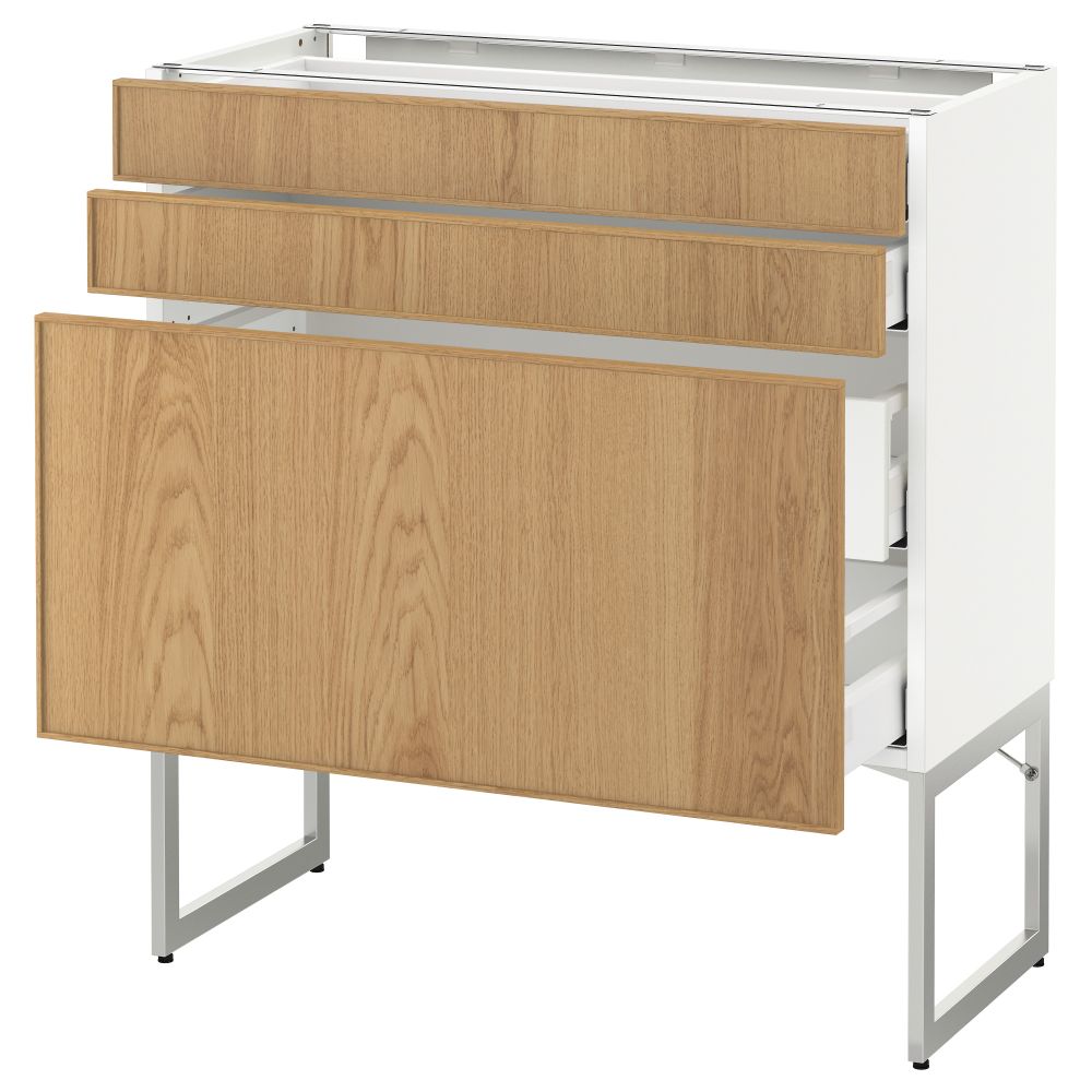 Напольный шкаф 3 фронтальных панели, 2 нижних, 2 средних ящика МЕТОД / МАКСИМЕРА, белый, Экестад дуб - схема-чертеж с размерами